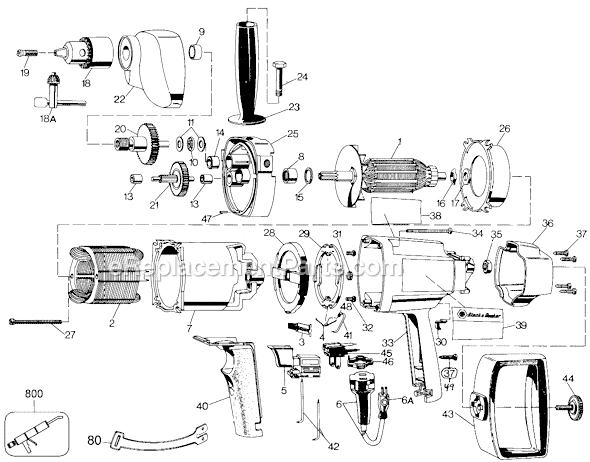 Page A Diagram and Parts List for 7264 Type 3 Black and Decker Electric Drill